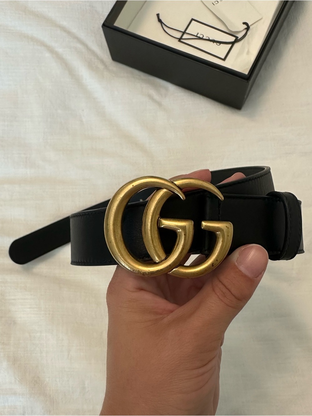 Gucci Black Leather Belt with Gold Double G Logo Buckle